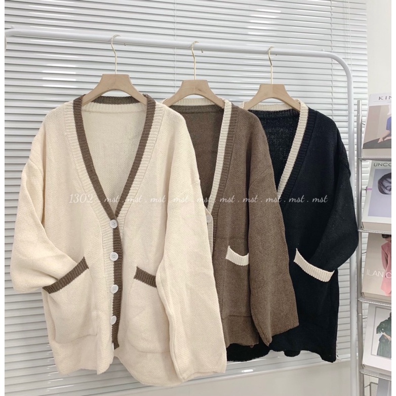 Áo len cardigan viền 2 túi siêu xinh from rộng - hàng có sẵn