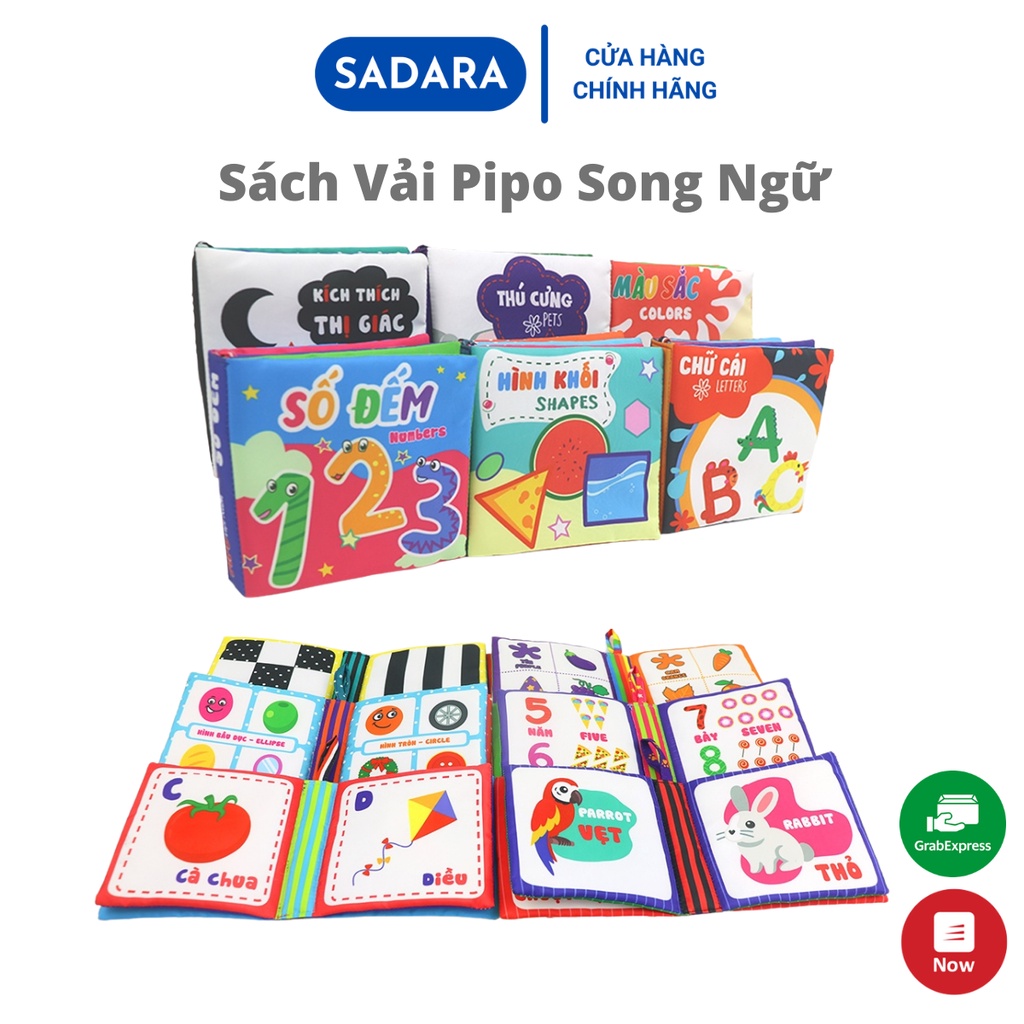 Sách vải pipo cho bé sơ sinh 6 tháng 1 tuổi 2 tuổi song ngữ Sadara SVPIPO002