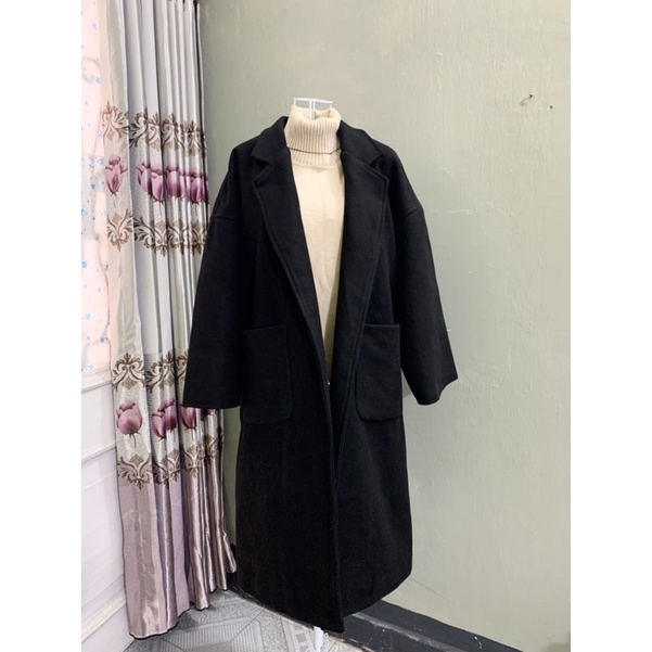 Áo khoác măng tô dạ cao cấp Unisex nam/nữ màu đen size cỡ to