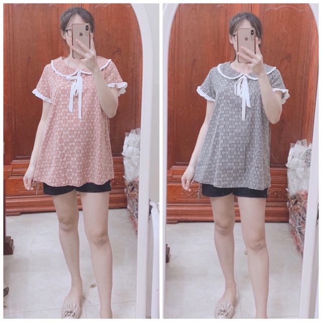 Áo bầu cổ nơ đáng yêu.