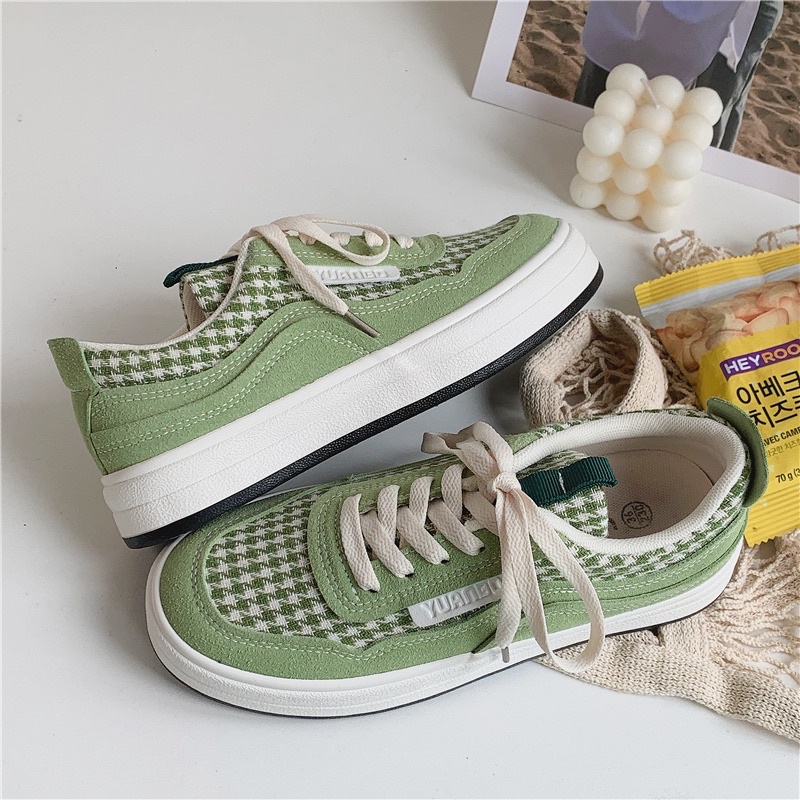 Giày Thể Thao Nữ Đế Độn Hoạ Tiết Houndstooth Đế Bánh Mì Tăng Chiều Cao HotTrend FLORA G23