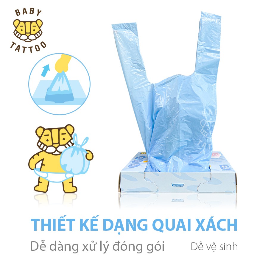 BABY TATTOO Túi Rác Đựng Tã Bỉm Chuyên Dụng Hương Phấn Thơm, Hộp 60 Túi
