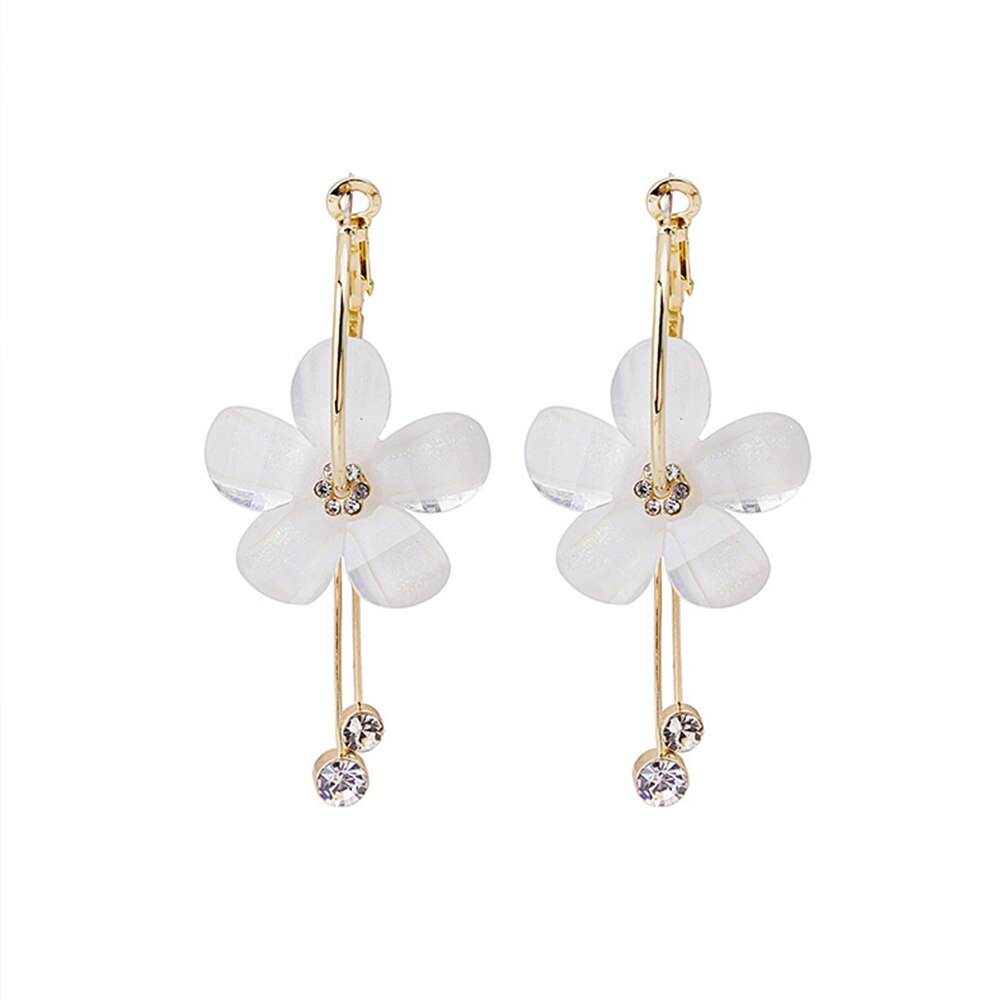 Hoa tai dáng dài mặt hình hoa bằng Acrylic màu sắc vàng cho nữ