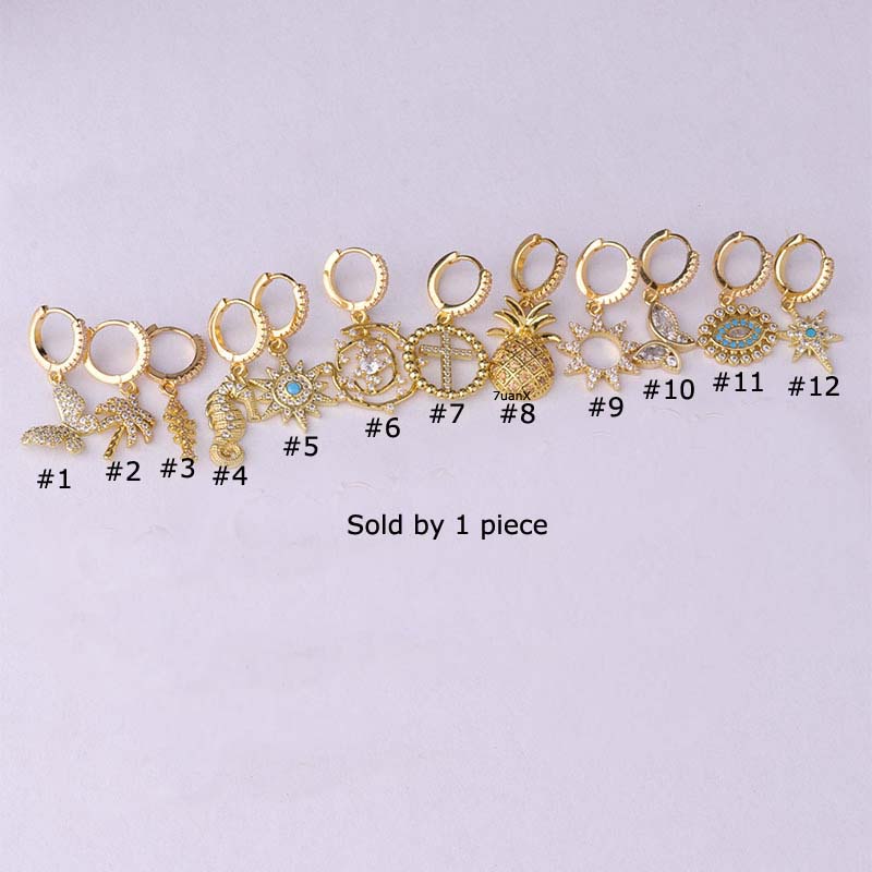 1 Khuyên Tai Tròn Mạ Vàng Đính Đá Zircon Màu Sắc