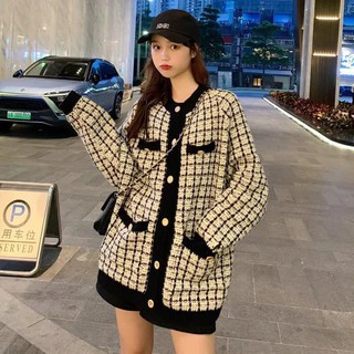 Cardigan len sành điệu trẻ trung, cadigan kẻ caro - áo khoác len