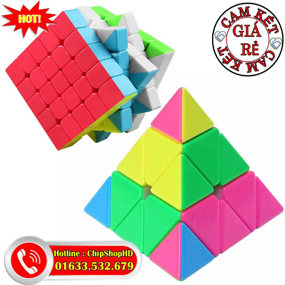 [Combo] Rubik Tam Giác + Rubik 5x5x5 Đẹp, Xoay trơn, Không rít, Độ bền cao - Rubik Yuehun Stickerless