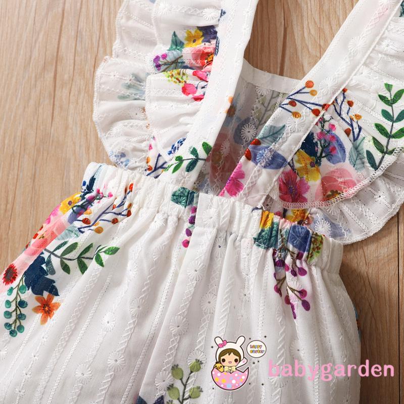 Bộ áo liền quần cổ vuông không tay họa tiết hoa xinh xắn cho bé gái