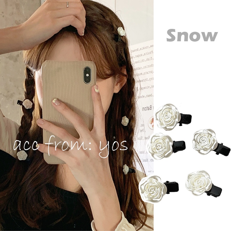 Kẹp tóc Hàn Quốc hoa hồng trắng mini xinh xắn cho nữ (1 cái)