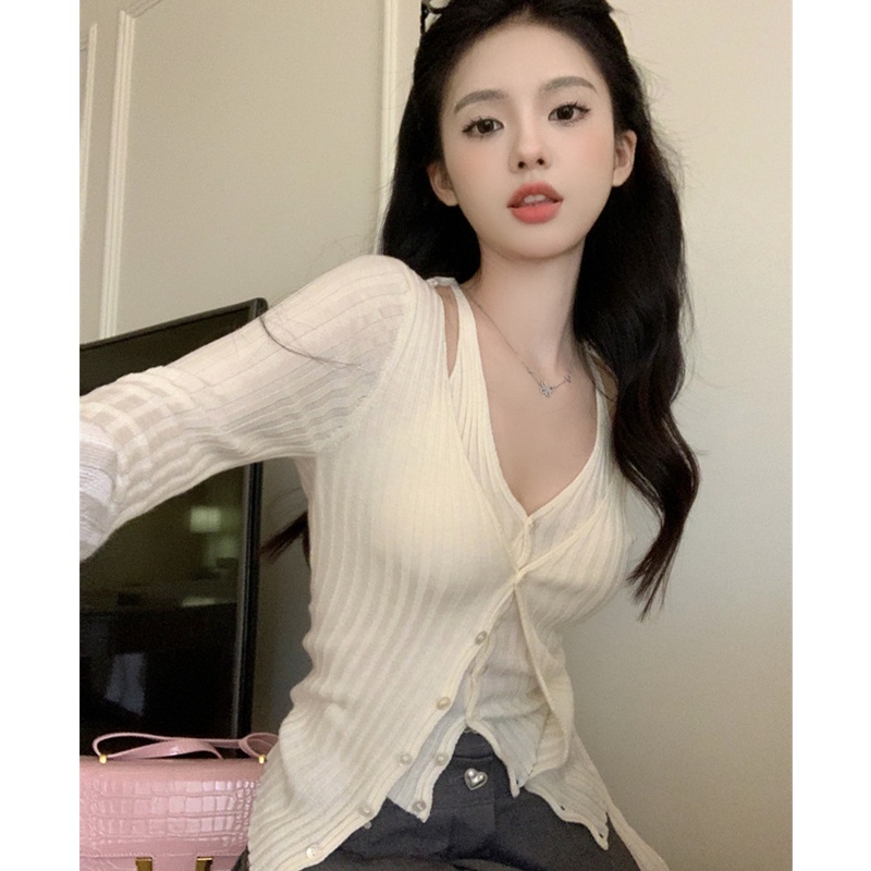 Áo Cardigan Dệt Kim Tay Dài Cổ Chữ v Thời Trang Mùa Thu