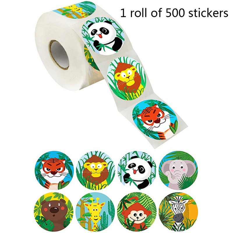 KING 1 Roll Cartoon Animal Stickers Adhesive Tape Child Teacher Reward Sticker Gifts