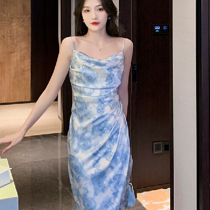 Đầm Không Tay Màu Xanh Dương Phong Cách Pháp Quyến Rũ size Lớn Cho Nữ