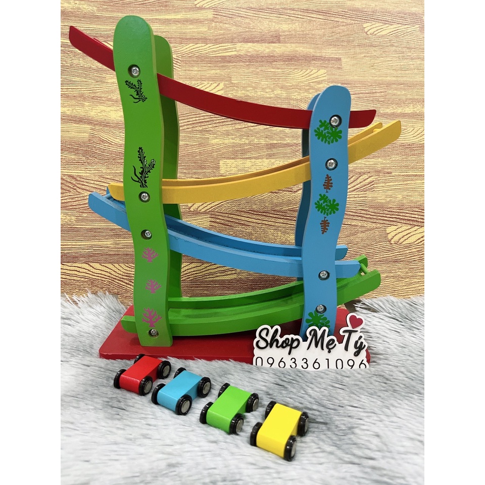 Đồ chơi gỗ xe cầu trượt cao tốc 4 tầng cho bé từ 2 tuổi