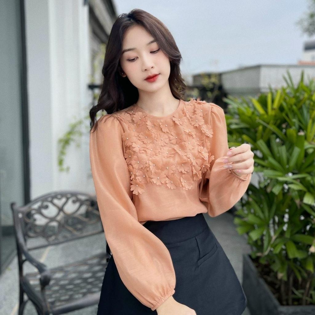 Áo sơ mi hoa nữ dài tay thiết kế công sở dự tiệc cưới trẻ trung xinh đẹp HN Clothing A9