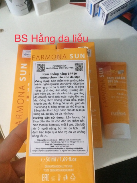 Kem chống nắng Farmona sun SPF 50 cho da dầu mụn, kcn famona nâng tone kiềm dầu cho da mặt