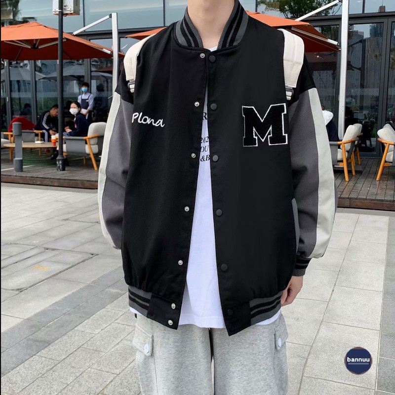 Áo khoác bóng chày nam thời trang cá cho quần áo nam sơn thường áo khoác 2 lớp Sọc áo khoác varsity jacket from rộng áo bóng chày nữ