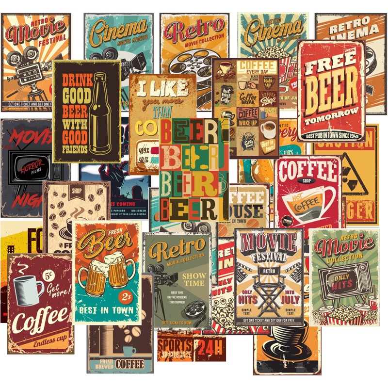 sticker hình dán vintage retro có cán chống bay màu 25sticker