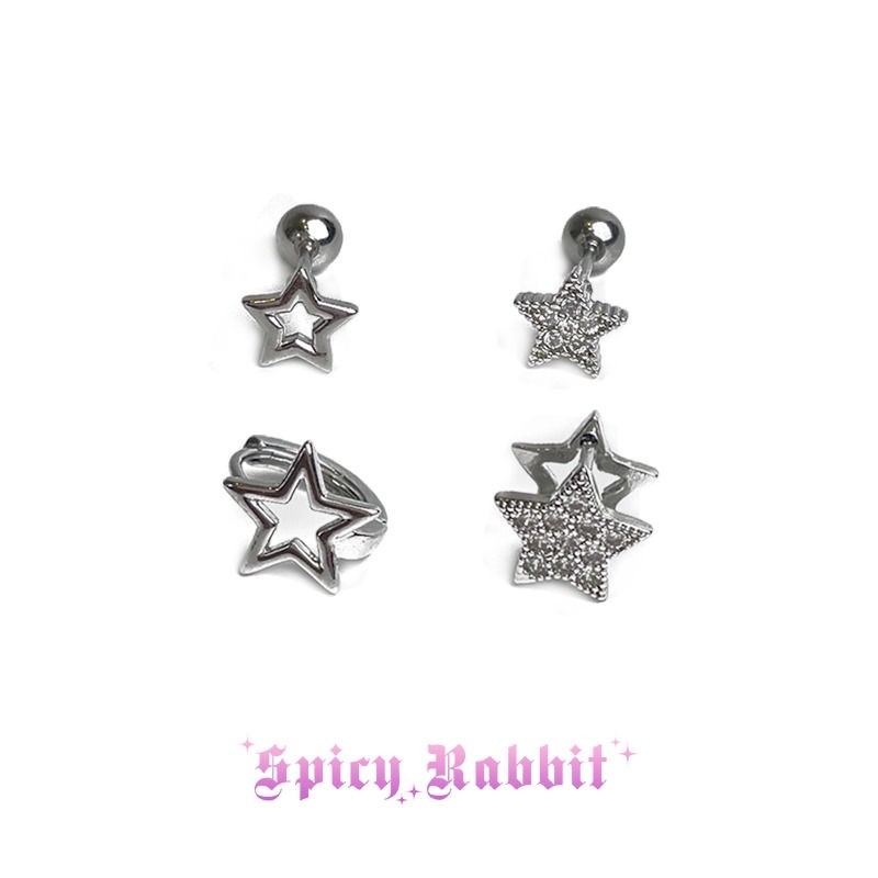Khuyên Tai Hình Ngôi Sao Năm Cánh Rỗng Đính Đá Tinh Xảo Phong Cách Âu Mỹ Ngọt Ngào Và Mát Mẻ Y2k