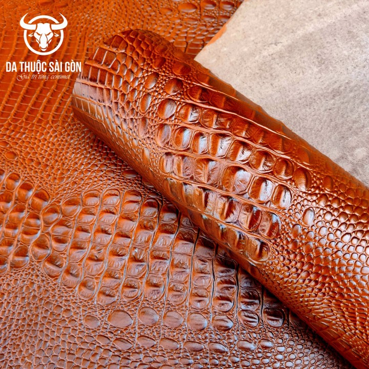 Da Bò Dập Vân Cá Sấu Cao Cấp Thương Hiệu Da Thuộc Sài Gòn Màu Vàng Bò - Cung Cấp Da Bò Thuộc