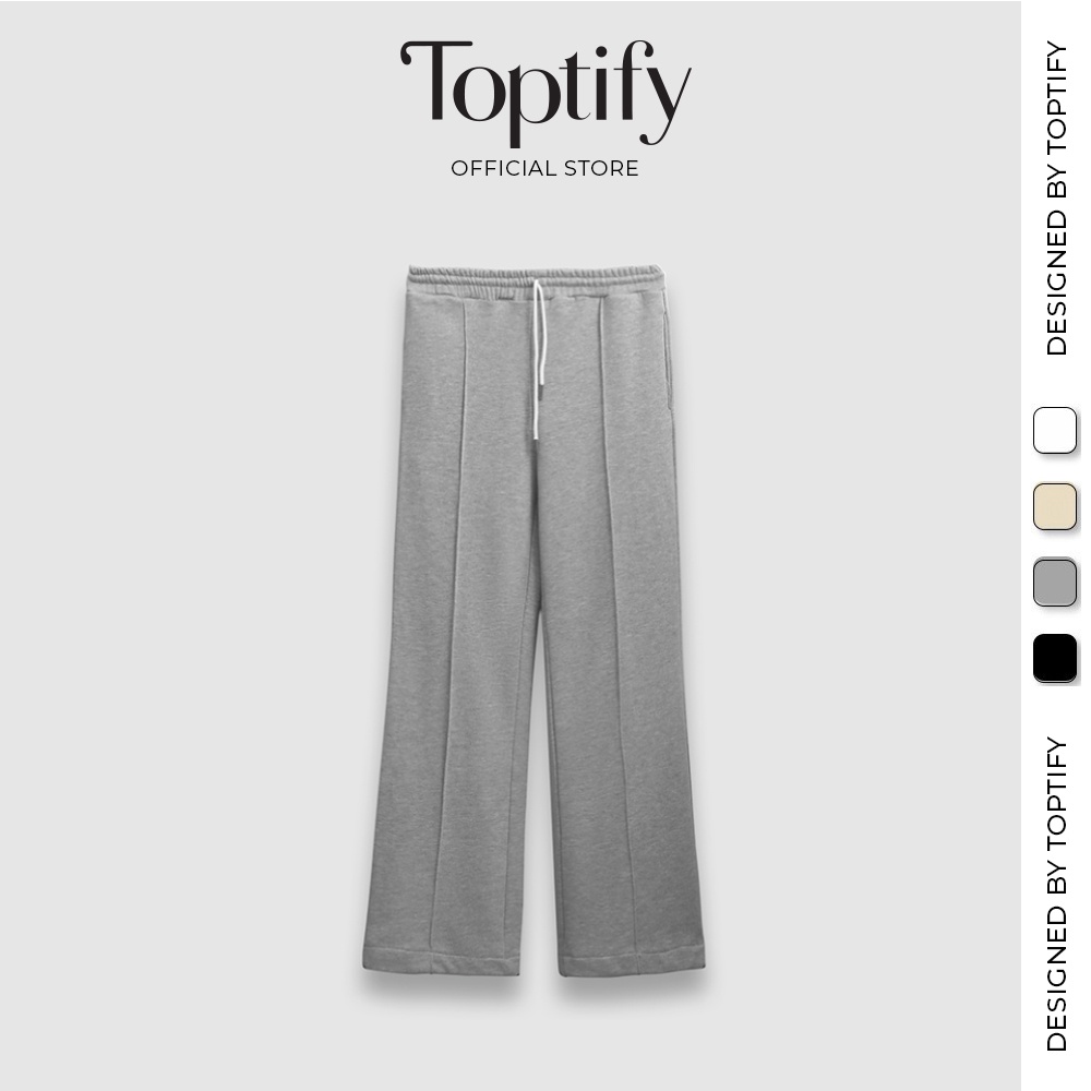 Quần Culottes trơn cạp chun cotton TOPTIFY viền ly ống suông phong cách năng động QT20
