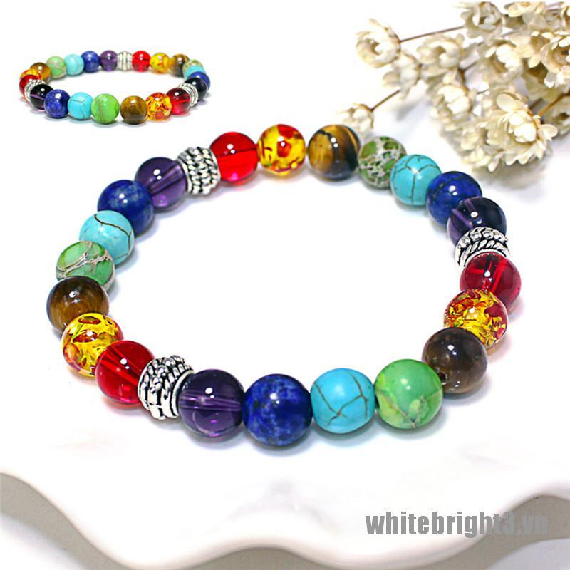 <WHITE> New 7 Chakra Healing Balance Beads Bracelet Natural Stone Bracelet Jewelry Gift