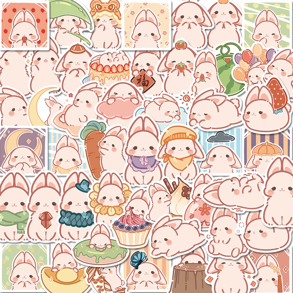 Bộ 50 Miếng Dán Trang Trí Laptop / Điện Thoại Chống Thấm Nước Hình Thỏ Dễ Thương