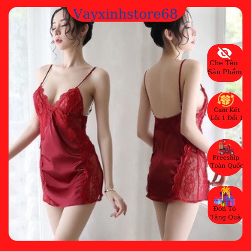Váy ngủ sexy hai dây phối ren hông gợi cảm 5160 Tặng Kèm Quần Chíp Lọt Khe