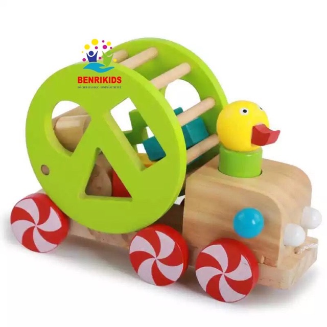 Đồ Chơi Gỗ Xe Kéo Thả Hình Con Vịt Cho Bé Phát Triển Trí Não Cho Bé