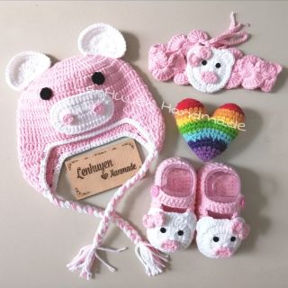 Nguyên set heo hồng cute đồ len handmade