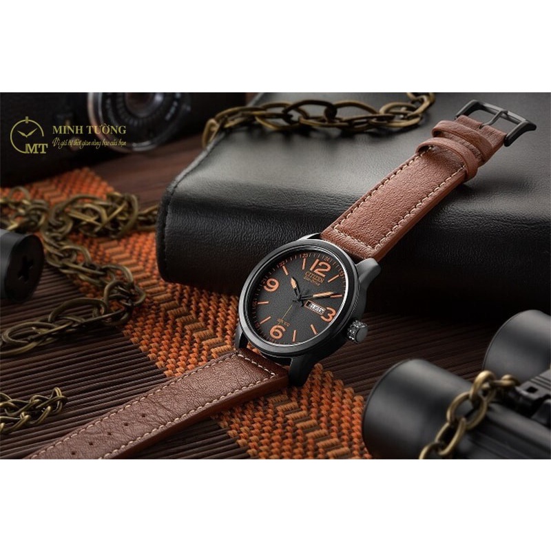 Đồng Hồ Nam Citizen BM8475-26E Eco-Drive  Dây Da Vỏ Đen Cọc Số Cam Dạ Quang