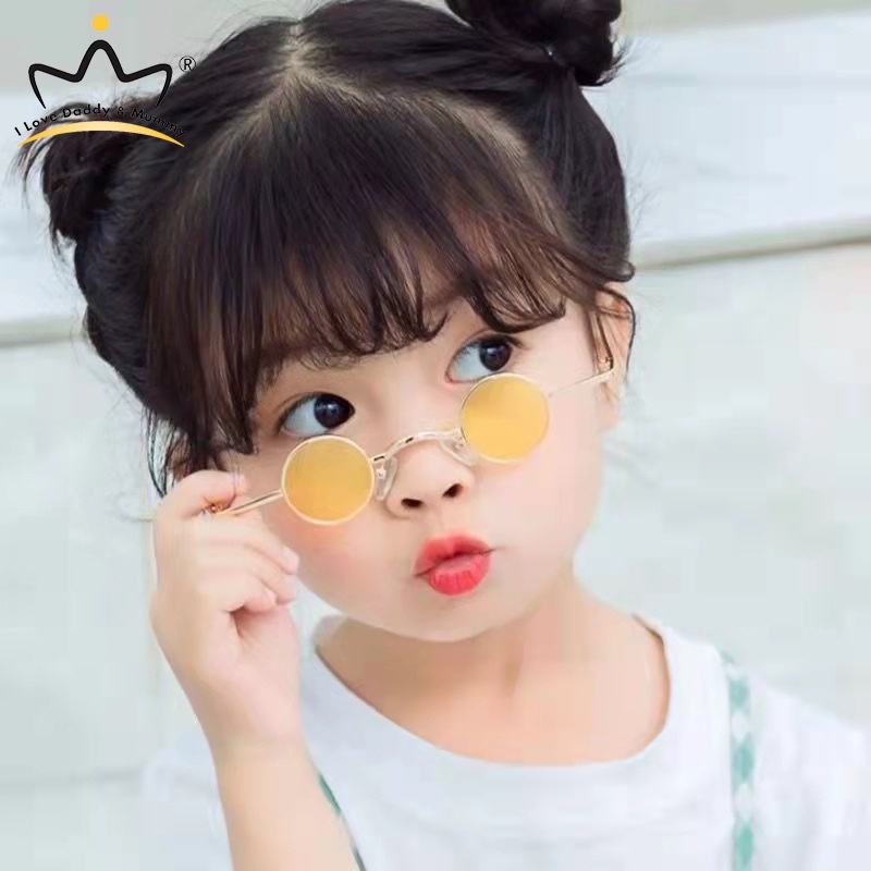 Kính mát gọng tròn bằng kim loại thời trang đường phố phong cách hip hop dành cho bé 2-7 tuổi