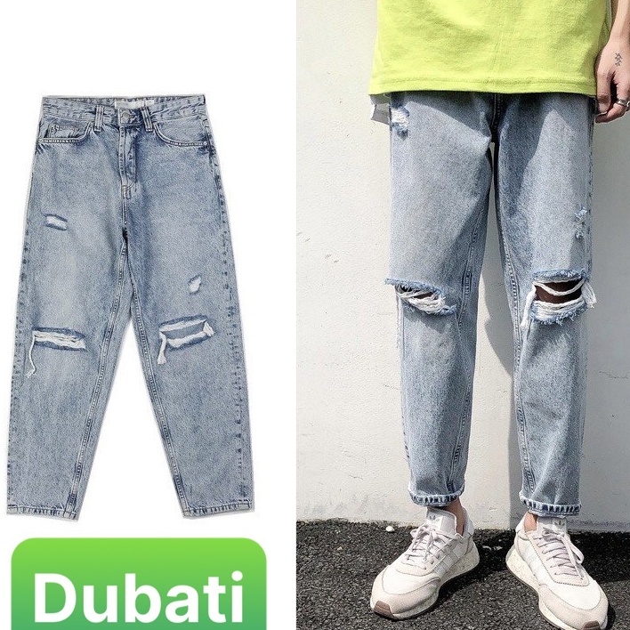 QUẦN JEAN NAM BAGGY RÁCH GỐI ỐNG RỘNG SUÔNG, VẢI KHÔNG XÙ HOT TREND- DB 46- DUBATI FASHION