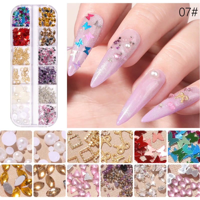 Hộp Phụ Kiện Đinh Tán Trang Trí Móng Hình Vỏ Sò 3D Xinh Xắn