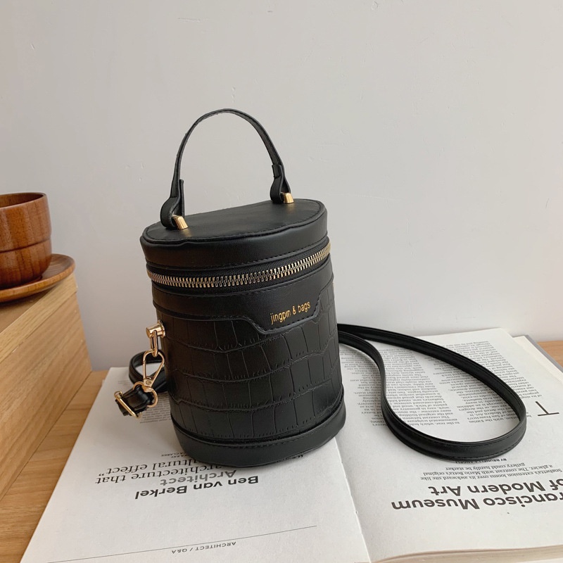 Túi Xách Đeo Vai Hình Trụ Màu Tương Phản Phong Cách Hàn Quốc Thời Trang Cho Nữ