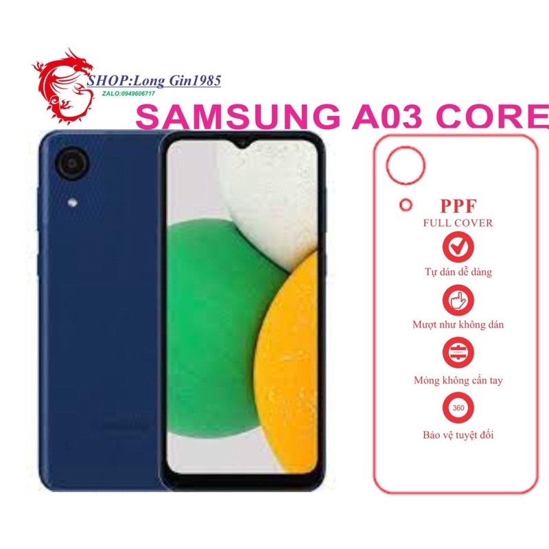 Samsung A03 Core miếng dán trong Ppf mặt sau và mặt trước chống va đập tốt chống trầy xước cao
