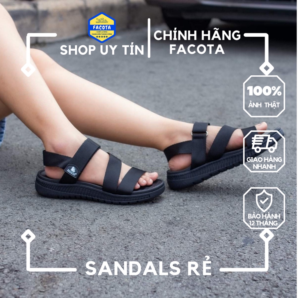 FACOTA | Giày sandal nam, nữ đen đi học, đi chơi HA01