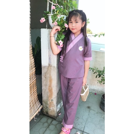Thời trang trẻ em, bé gái , đồ bộ đi chùa, áo lam phật tử
