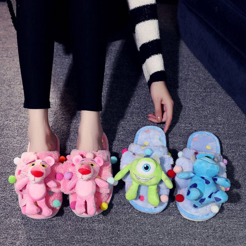 Dép Cotton Đế Dày In Họa Tiết Hoạt Hình Dễ Thương Thời Trang Thu Đông Cho Nữ