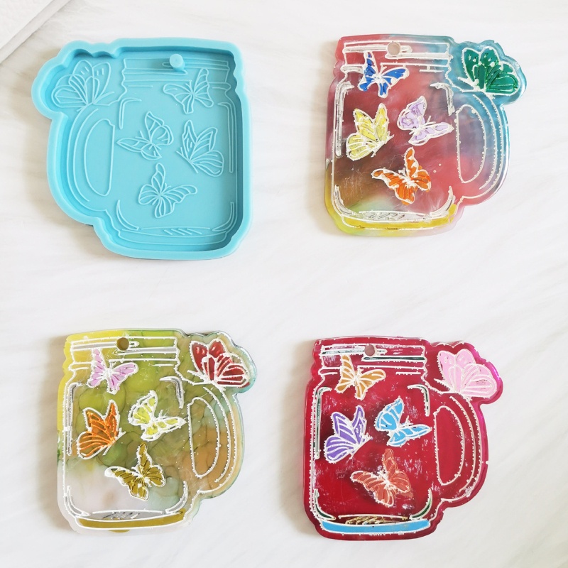 Khuôn Silicone Làm Móc Khóa / Móc Khóa Hình Bươm Bướm Lấp Lánh DIY