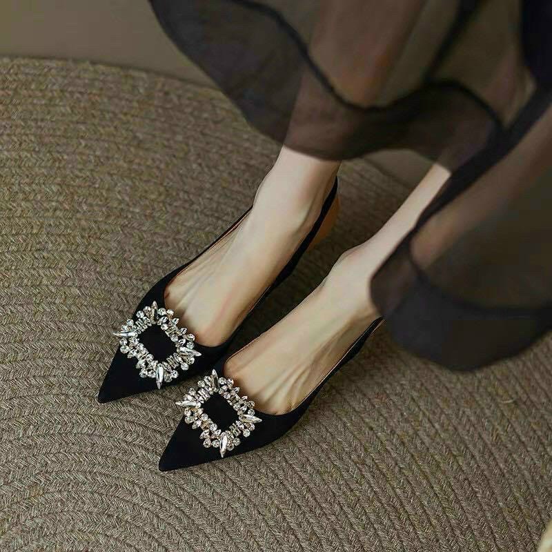 Dép Cao Gót Nữ 7 Phân Mặt Hoa Đá Cao Cấp Size 35 - 39