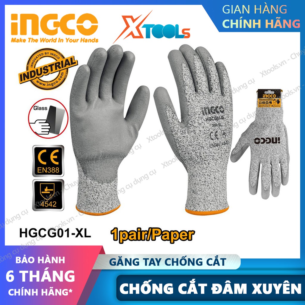 Găng tay bảo hộ lao động INGCO HGCG01 bao tay bảo hộ đa năng chống cắt, mài mòn, trơn trượt, đâm xuyên chuẩn EN388