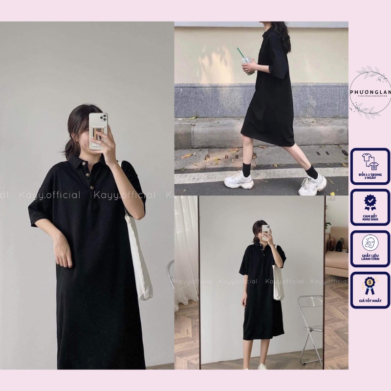 Váy suông 🌸 Đầm cổ bẻ dáng suông tay lỡ form rộng học sinh vintage đẹp Ulzzang PHULA