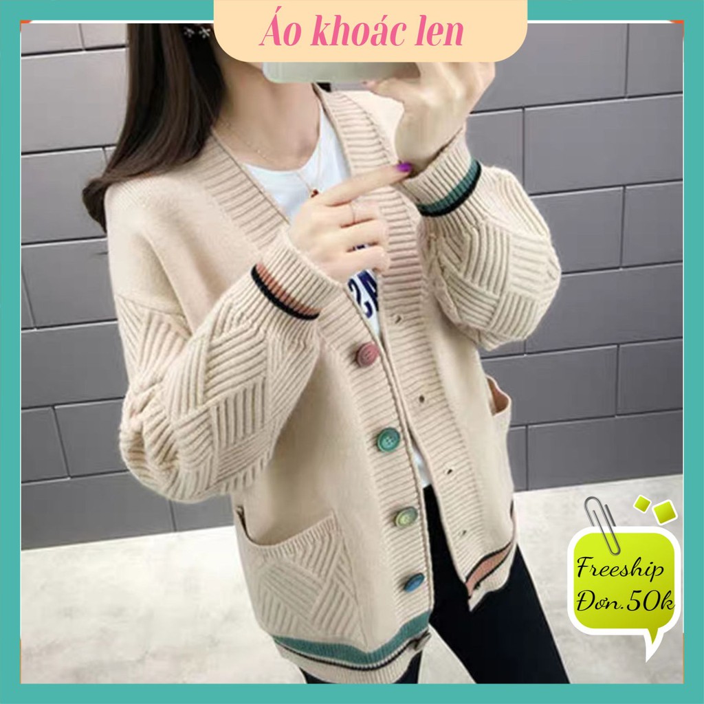 [Mua 1 tặng 1 ] Áo khoác len 💖 có sẵn 💖 Áo len cardigan có túi phối nút cực xinh 2020 - Tặng 5 bao lì xì hoạt hình