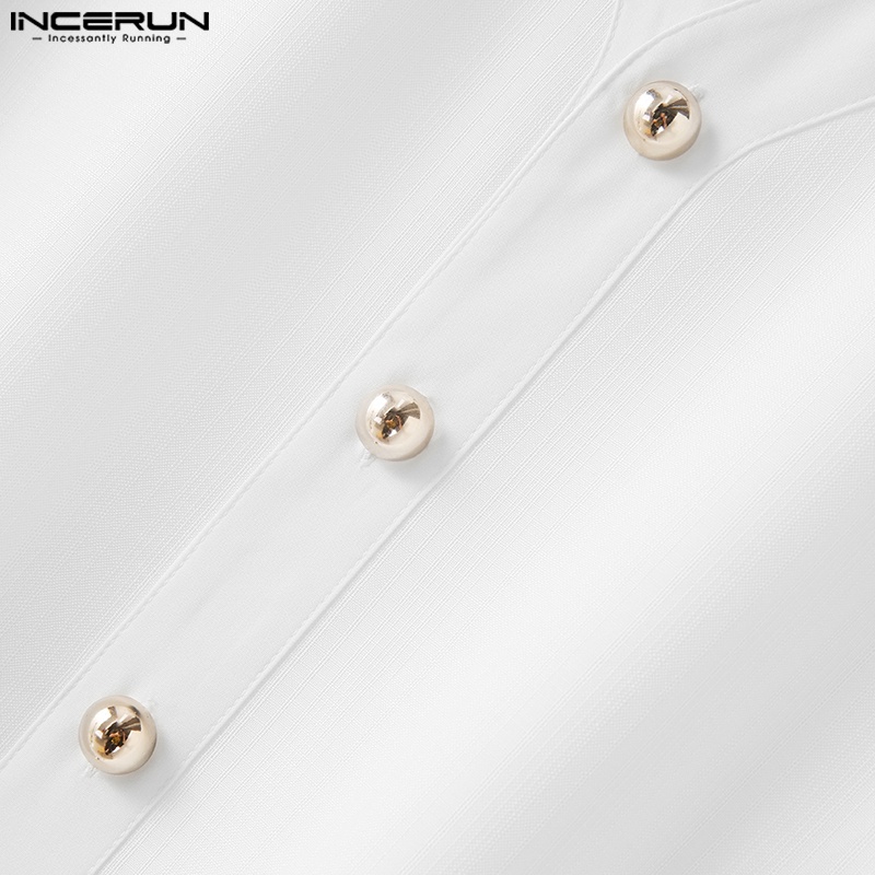 Áo sơ mi INCERUN tay dài cổ chữ V màu trơn dành cho nam