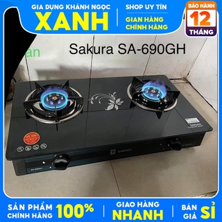 Bếp gas đôi Sakura SA-690GH Trưng bày mới 98-99%+Tặng dây ga, Kính cường lực bóng đẹp dễ vệ sinh,tiết kiệm gas