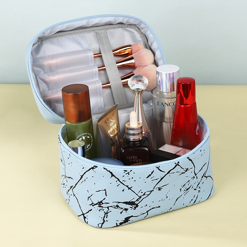 Túi Đựng Mỹ Phẩm Bằng Da PU Màu Xanh Dương Chống Thấm Nước