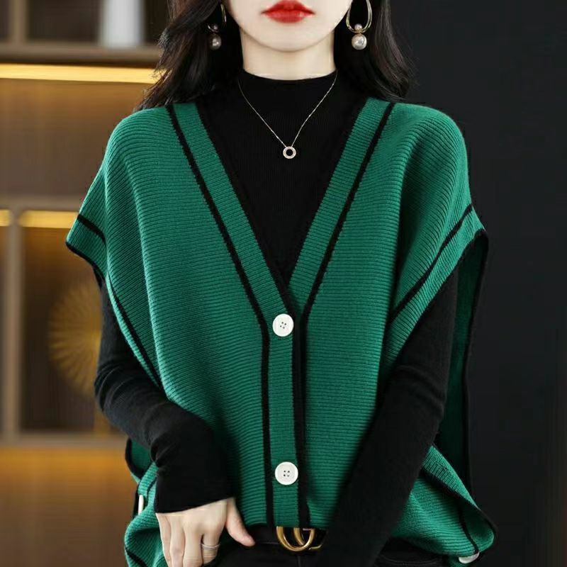 Áo Khoác Cardigan Dệt Kim Không Tay Cổ Chữ V Dáng Rộng Nhiều Lớp Phong Cách Mùa Thu Mới Cho Nữ