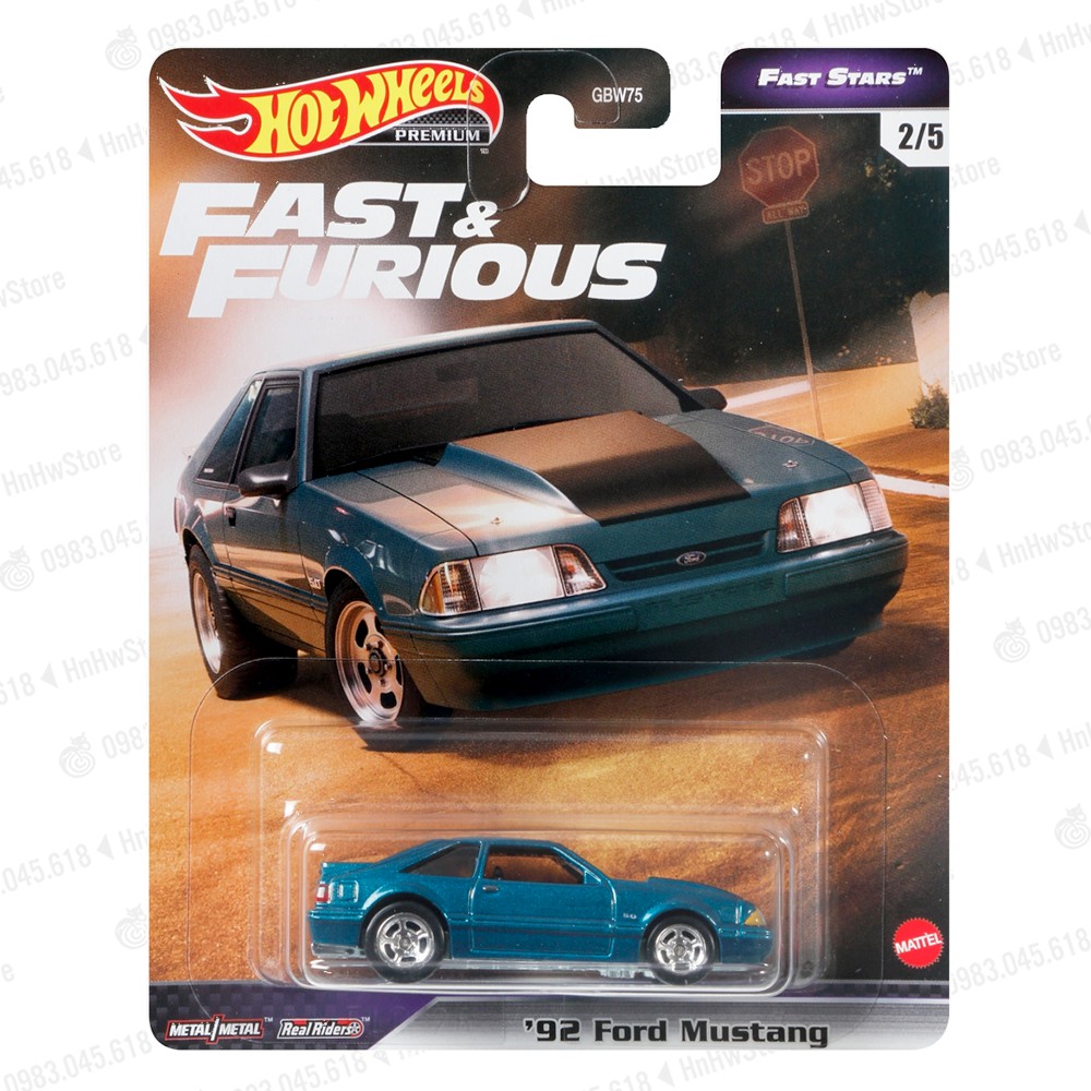 Xe Hot Wheels '92 Ford Mustang bánh cao su Premium Fast & Furious Real Riders xe mô hình đồ chơi tỷ 