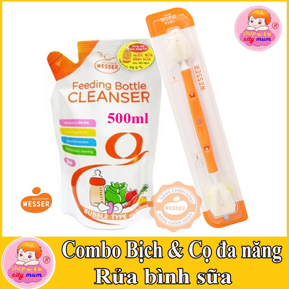 COMBO NƯỚC RỬA BÌNH SỮA WESSER LOẠI BỊCH VÀ CÂY CỌ BÌNH