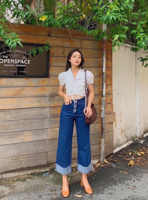 [HÌNH THẬT] Quần jeans gấp lai lưng siêu cao | BigBuy360 - bigbuy360.vn
