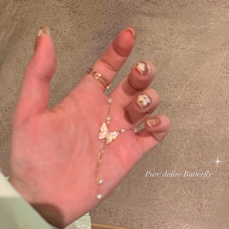 Vòng cổ Mạ Vàng Mặt Bướm Đính Ngọc Trai Nhân Tạo Thời Trang